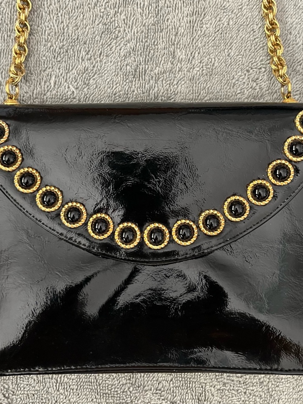 Classic Robert Bestien Originals Black Patent Shoulder Bag with Gold Accents